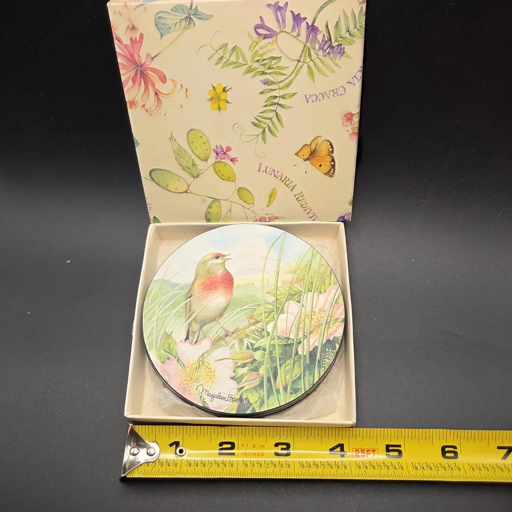 Marjolein Bastin Wildflower Meadow Coasters Set of 4 Birds Flowers Cork Base